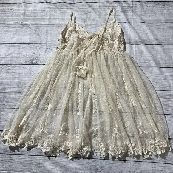 Rare Vintage Free People Say Hello to Heaven Lace Dots Crochet Slip Dress XS - Picture 7 of 13